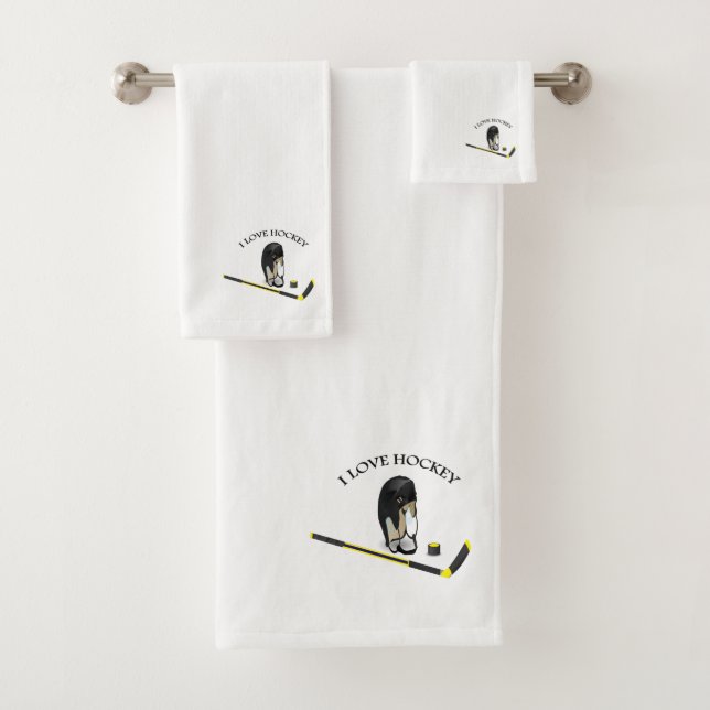 I Love hockey conception personnalisée avec bâton  (En situation)
