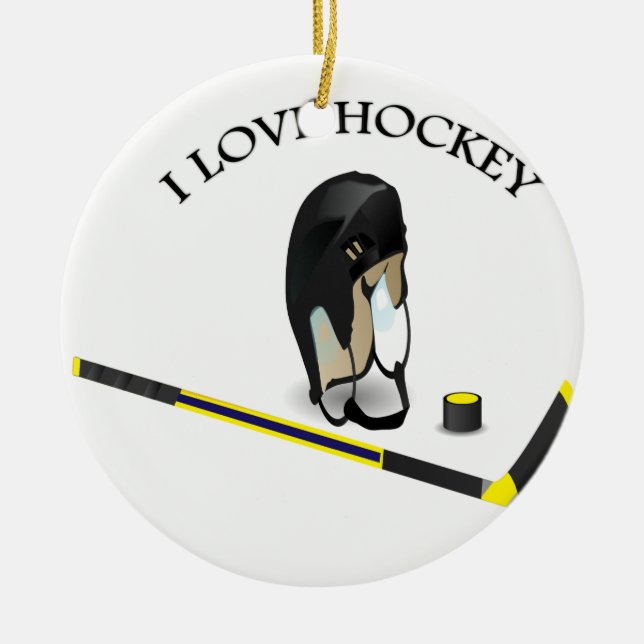 I Love hockey custom design with stick and helmet Ceramic Ornament (Front)