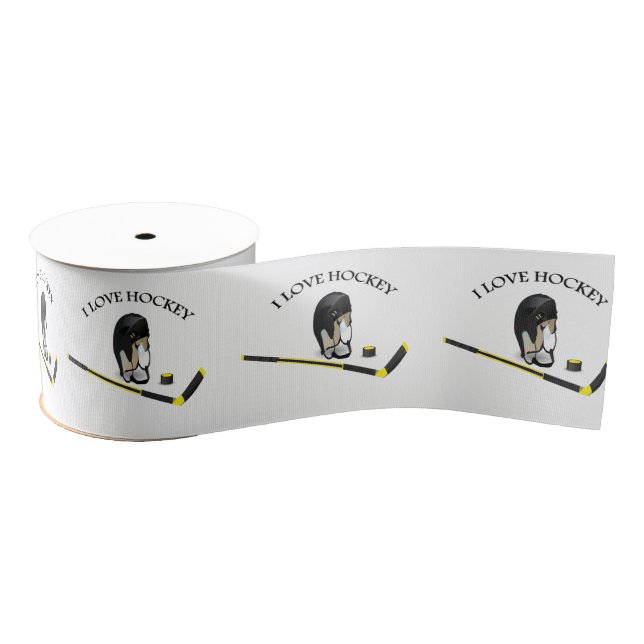 I Love hockey custom design with stick and helmet Grosgrain Ribbon (Spool)