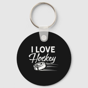 I Love Hockey Player Team Game Goalie Keychain