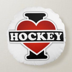 I Love Hockey Round Pillow