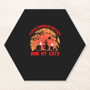 I Love Horror Movies And My Cats Kitten Scary Film Paper Coaster