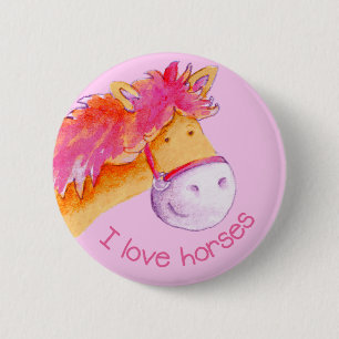 I love horses button/badge 2 inch round button