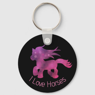 I Love Horses Cute Pink Glam Horse Keychain