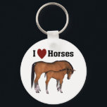 I Love Horses Keyring<br><div class="desc">If you love horses or know a pet lover that does, this is a great gift for horse lovers. This graphic shows a horse and her colt and the words I love horses.</div>