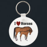 I Love Horses Keyring<br><div class="desc">If you love horses or know a pet lover that does, this is a great gift for horse lovers. This graphic shows a horse and her colt and the words I love horses.</div>
