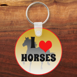 I love Horses & Red Heart, Horticulture / Golden Keychain