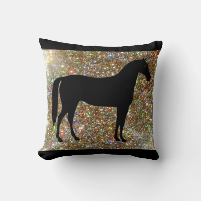 I Love Horses Sparkle Throw Pillow (Front)