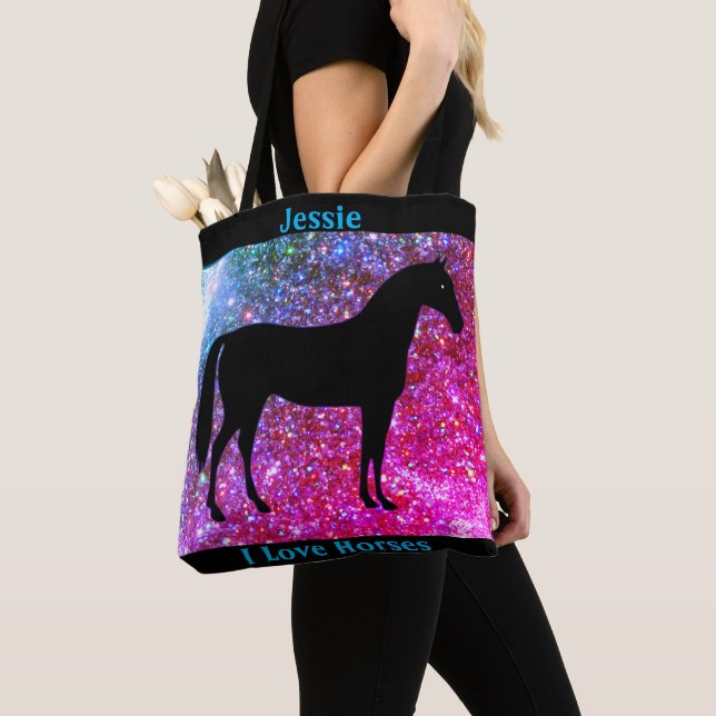 I Love Horses Sparkle Tote Bag (Close Up)