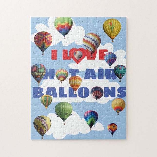I Love Hot Air Balloons Multi Coloured Sky Clouds Jigsaw Puzzle (Vertical)
