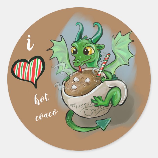 I LOVE hot Coaco Baby Dragon Christmas Mug Classic Round Sticker (Front)