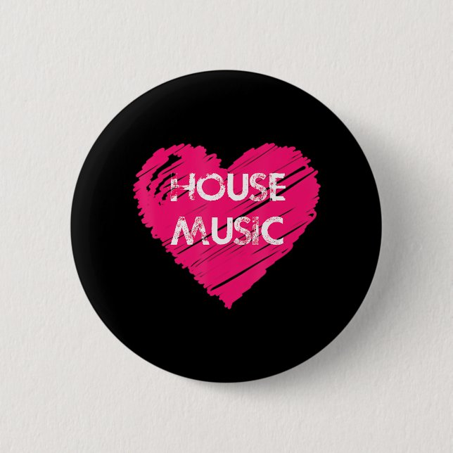 I Love House Music 2 Inch Round Button (Front)