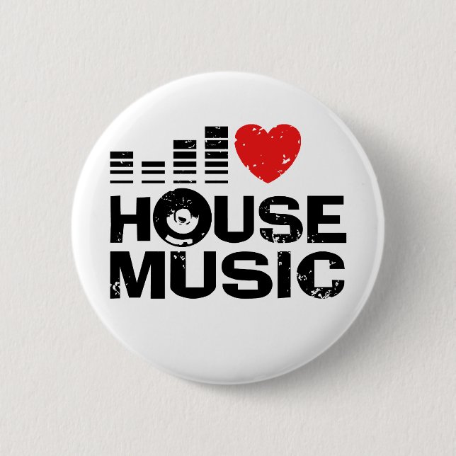 I Love House Music 2 Inch Round Button (Front)