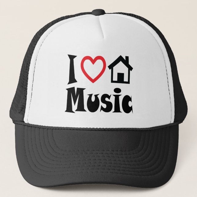 I Love House Music Hat Red Heart (Front)