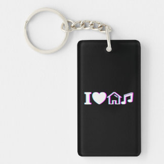 I Love House Music Vaporwave Glitch EDM DJ House Keychain
