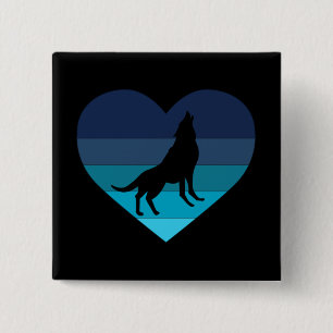 I Love Howling Wolves Retro Heart 2 Inch Square Button