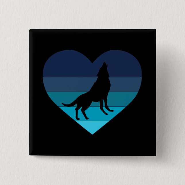 I Love Howling Wolves Retro Heart 2 Inch Square Button (Front)
