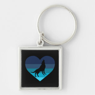 I Love Howling Wolves Retro Heart Keychain