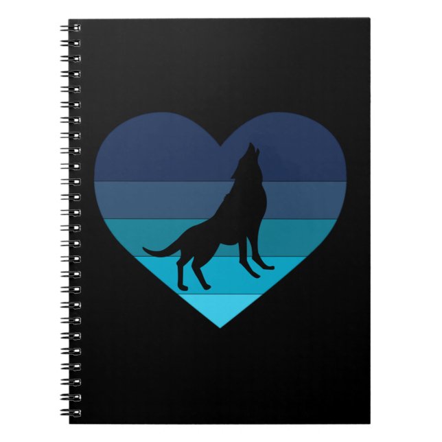 I Love Howling Wolves Retro Heart Notebook (Front)