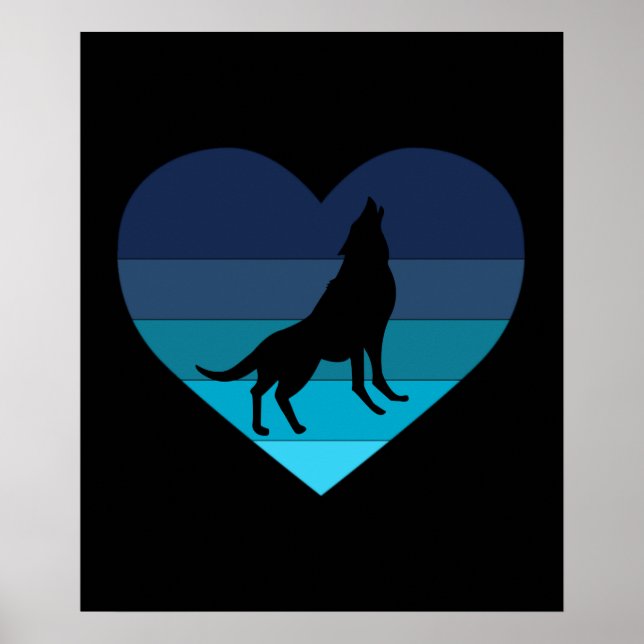 I Love Howling Wolves Retro Heart Poster (Front)