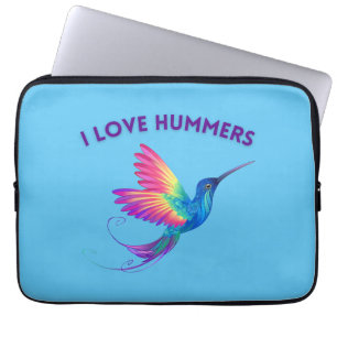 I Love Hummers Exotic Rainbow Hummingbird Flying Laptop Sleeve