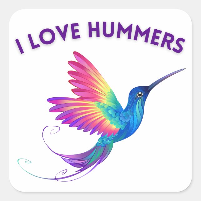 I Love Hummers Exotic Rainbow Hummingbird Flying Square Sticker (Front)