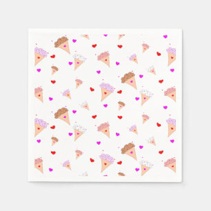 I Love Ice Cream, Cones Hearts Flavours Pattern Napkin