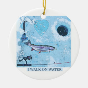 I love ice fishing ceramic ornament