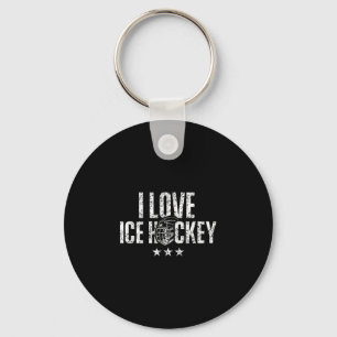 I love ice hockey lover team player puck  keychain