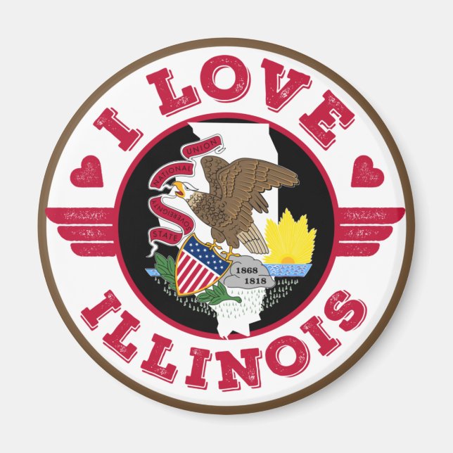 I Love Illinois State Map and Flag Magnet (Front)
