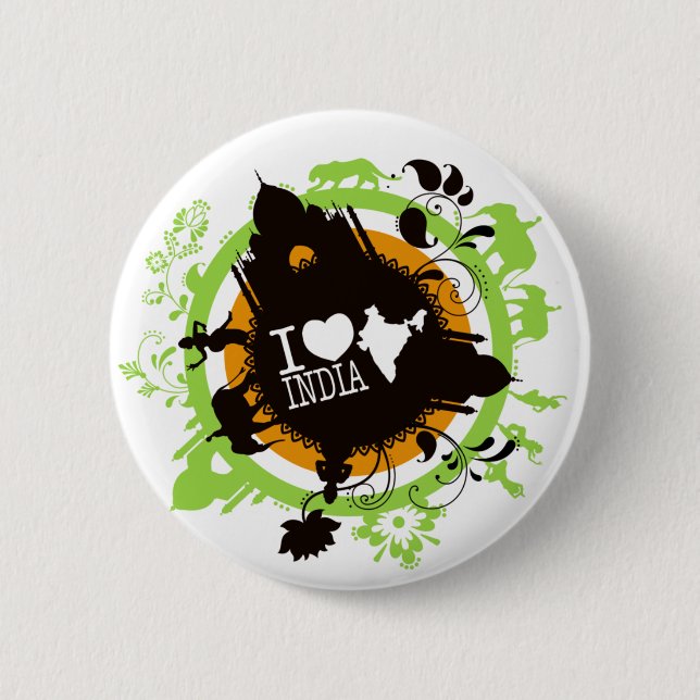 i love india badges 2 inch round button (Front)