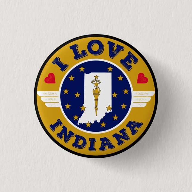 I Love Indiana State Map and Flag 1 Inch Round Button (Front)