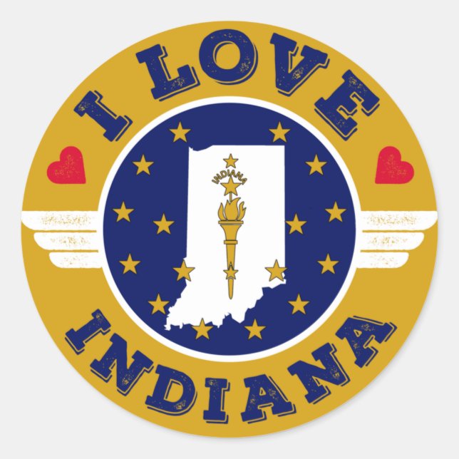 I Love Indiana State Map and Flag Classic Round Sticker (Front)