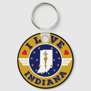 I Love Indiana State Map and Flag Keychain