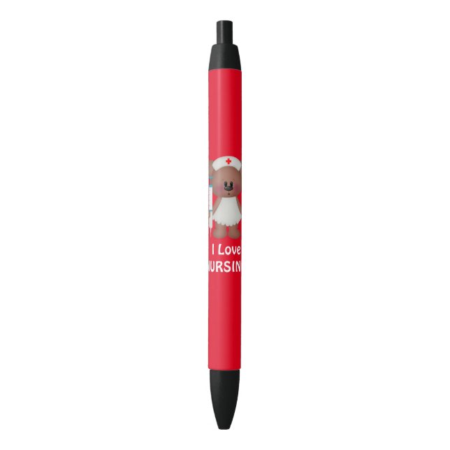 I Love infirmière stylo à encre noire (devant Vertical)
