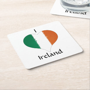 I Love Ireland Distressed Painted Heart Flag Square Paper Coaster