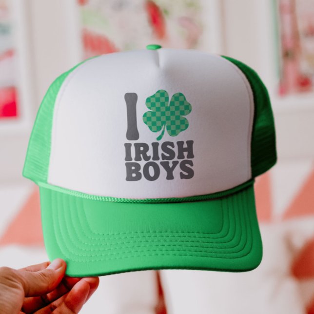 I Love Irish Boys Funny Shamrock St Patricks Day Trucker Hat (Creator Uploaded)