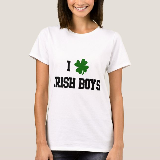 I Love Irish Boys, Green Shamrock T-Shirt (Front)