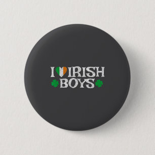 I Love Irish Boys Lucky Shamrock Heart Ireland Fla 2 Inch Round Button