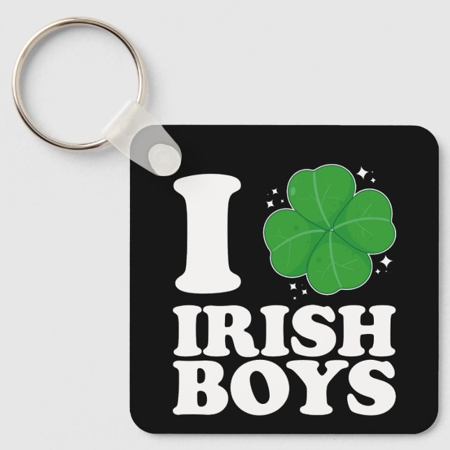 I Love Irish Boys Shamrock Heart St Patrick's Day Keychain (Front)