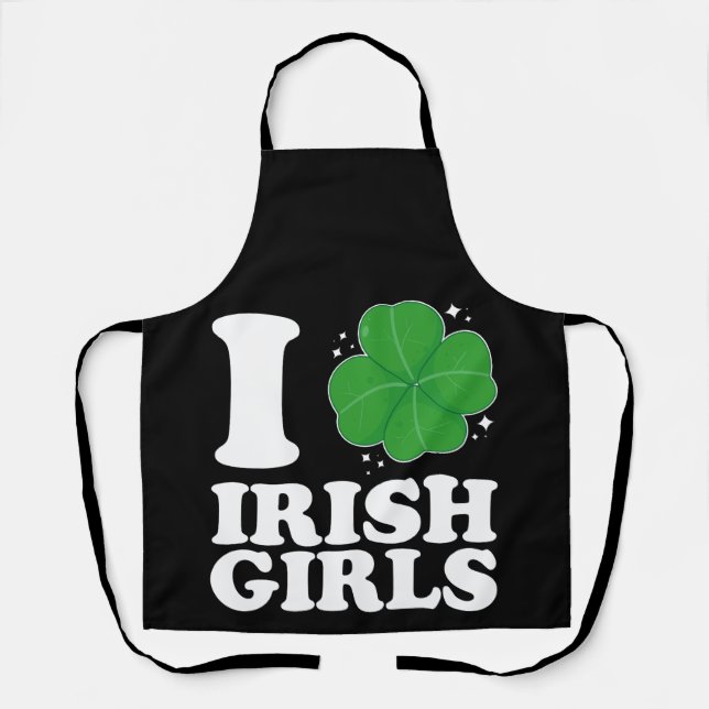 I Love Irish Girls Shamrock Heart St Patrick's Day Apron (Front)
