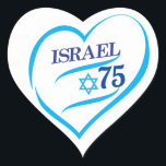 I Love Israel 75 Anniversary, Independence Day Heart Sticker<br><div class="desc">Israel 75th anniversary, Independence Day Party Blue Star of David, Israeli Flag, Yom Haatzmaut Jewish Holiday festive greeting logo, Jerusalem banner with Israeli blue star, Magendavid label flag, fireworks, heart Hand Drawn, modern design Patriotic wallpaper, gift, memory present. I love Israel 2023 celebrate. Israel 75 Birthday Festival Event Decoration, Home...</div>