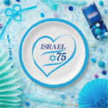 I Love Israel 75 Anniversary, Independence Day Paper Plate<br><div class="desc">Israel 75th anniversary, Independence Day Party Blue Star of David, Israeli Flag, Yom Haatzmaut Jewish Holiday festive greeting logo, Jerusalem banner with Israeli blue star, Magendavid label flag, fireworks, heart Hand Drawn, modern design Patriotic wallpaper, gift, memory present. I love Israel 2023 celebrate. Israel 75 Birthday Festival Event Decoration, Home...</div>