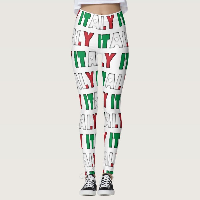 I Love Italy Flag Colours Typography Pattern Funny Leggings (Front)