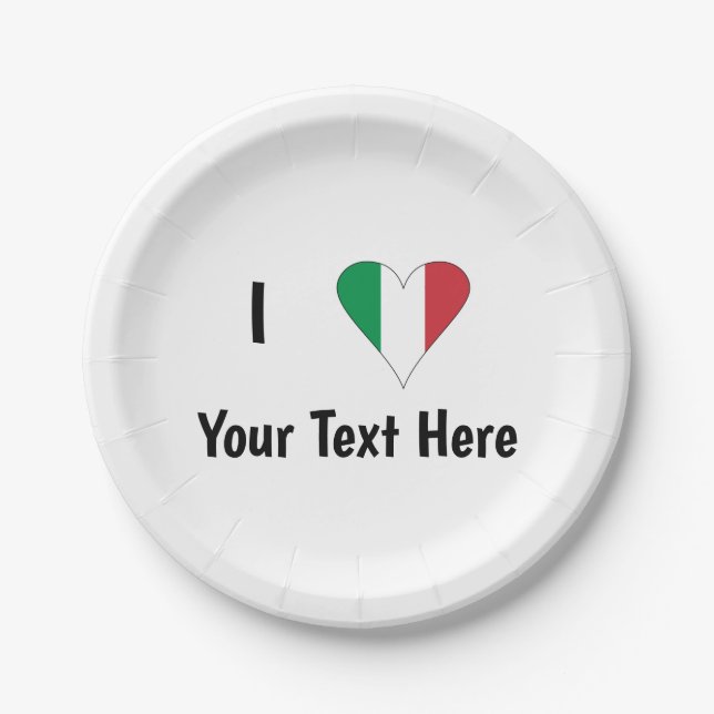 I Love (Italy Flag Heart) Your Text Paper Plate (Front)
