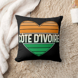 I Love Ivory Coast, Côte d'Ivoire Heart Throw Pillow