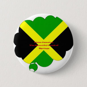 I Love Jamaica Text on Flag Art Print 2 Inch Round Button