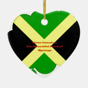 I Love Jamaica Text on Flag Art Print Ceramic Ornament