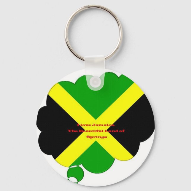 I Love Jamaica Text on Flag Art Print Keychain (Front)