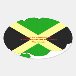 I Love Jamaica Text on Flag Art Print Oval Sticker
